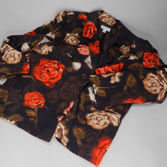 Susan Graver Roses Floral Blazer Size L - Picture 1 of 9